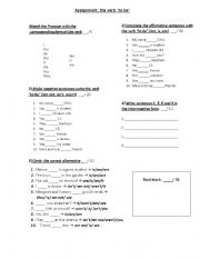 English Worksheet: Assignment verb to be