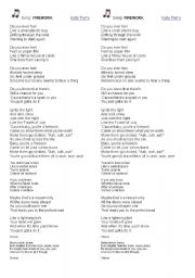 English Worksheet: Song Fireworks by Katy Perry