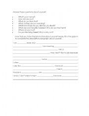 English Worksheet: about myself