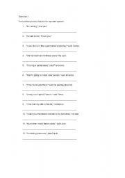English Worksheet: reported speech transformation