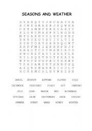 Seasons and weather wordsearch