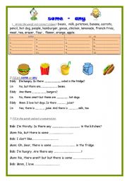 English Worksheet: Some/any/a/an