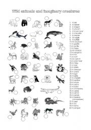 English Worksheet: wild animals and imaginary creatures