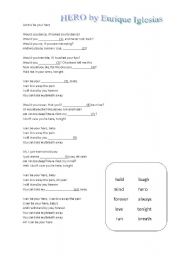 English worksheet: Hero Song Gap Fill