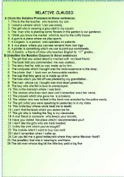 English Worksheet: RELATIVE PRONOUNS AND CLAUSES 