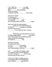 English worksheet: I Cant Fight This Feelin Fill In The Blanks