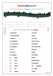 English Worksheet: Synonyms and antonyms - worksheet