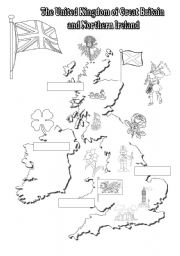 English Worksheet: The UK: black-and-white map for young learners