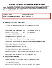 English Worksheet: Student Interest & Preferences Interview