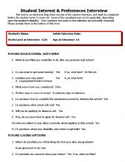 English worksheet: Student Interest & Preferences Interview