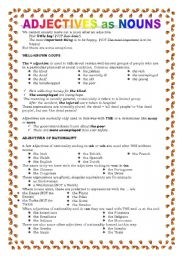 English Worksheet: ADJECTIVES AS NOUNS 