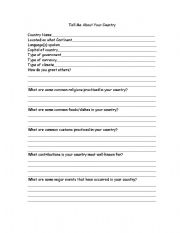 English Worksheet: What Country are you from?