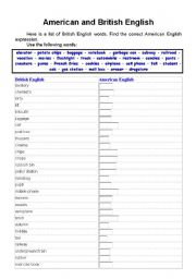 English Worksheet: American and British English