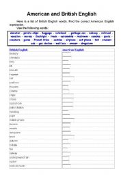 English Worksheet: American and British English