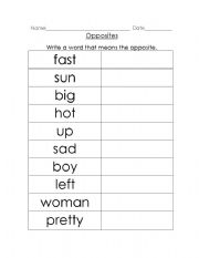 English Worksheet: Opposites worksheet