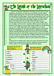 English Worksheet: The Legend of the Leprechaun (B/W + key included) 