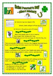English Worksheet: Saint Patricks Day - short history (fully editable)