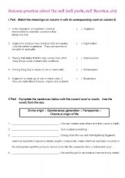 English worksheet: Cell parts, cell theories, etc