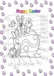 English Worksheet: EASTER TO COLOR!!!