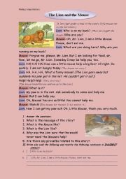 English Worksheet: Reading-comprehension, The lion and the Mouse