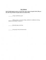 English worksheet: Writing-Topic Sentences