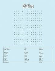 English worksheet: Clothes Wordsearch