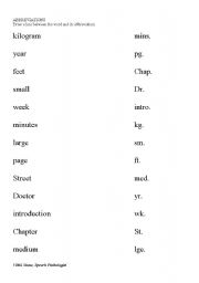 English Worksheet: Word-Abbreviation match