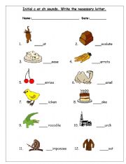 English Worksheet: Initial c or ch sounds. 