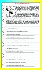 English Worksheet: Sparky and the Magic Piano-Reading Comprehension