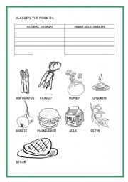 English worksheet: FOOD: VEGETABLE AND ANIMAL ORIGIN