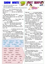 English Worksheet: Snow White and Past Simple Worksheet (2 pages) Fill in, make questions and negatives