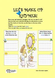 English worksheet: LETS MAKE UP RHYMES