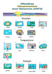 English Worksheet: Weather, Temperature and Seasons Pictionary