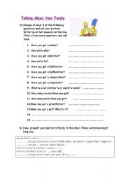 English worksheet: Talking about your Family - Partner Work