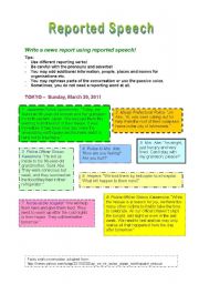 English Worksheet: Using Reported Speech - Writing a Report about the Earthquake in Japan