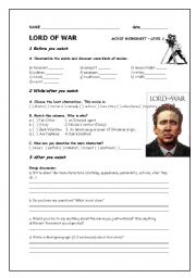 English Worksheet: LORD OF WAR