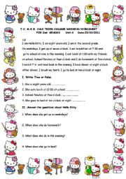 English Worksheet: Hello Kittys Daily Routines