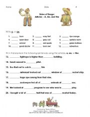 English worksheet: Articles - A, An and The