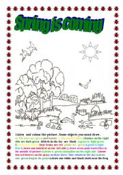English Worksheet: spring is coming listening practice.Colour dictation 
