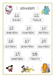 English Worksheet: Numbers 11 to 20