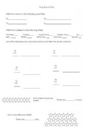 English worksheet: numbers and math operations