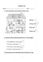 English Worksheet: Test : parts of house 