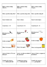 English Worksheet: cards to play a board game