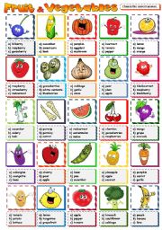 English Worksheet: Fruit & vegetables - multiple choice (B&W included)