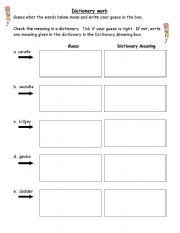 English Worksheet: Dictionary work