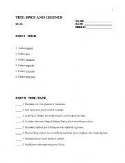 English Worksheet: Epics and Legends Test