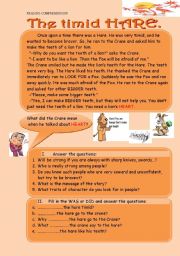 English Worksheet: The timid hare. READING -COMPREHENSION with exercises