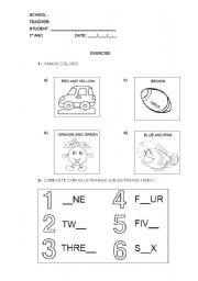 English worksheet: Exercise about COLOURS AND NUMBERS