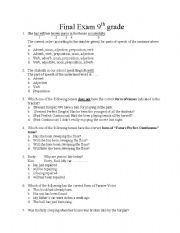 English Worksheet: 9th grade final exam