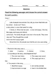 English Worksheet: Reading